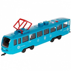 Модель Городской трамвай свет-звук 30 см двери открываются инерционная пластиковая (Технопарк, TRAM71403-30PL-BU) - миниатюра